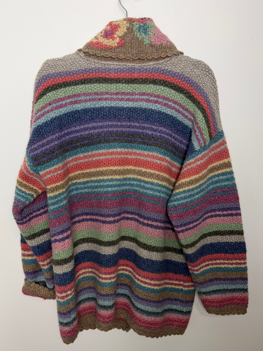 vintage Casual Corner shetland wool colorful maximalist floral stripe cardigan M - Picture 5 of 8